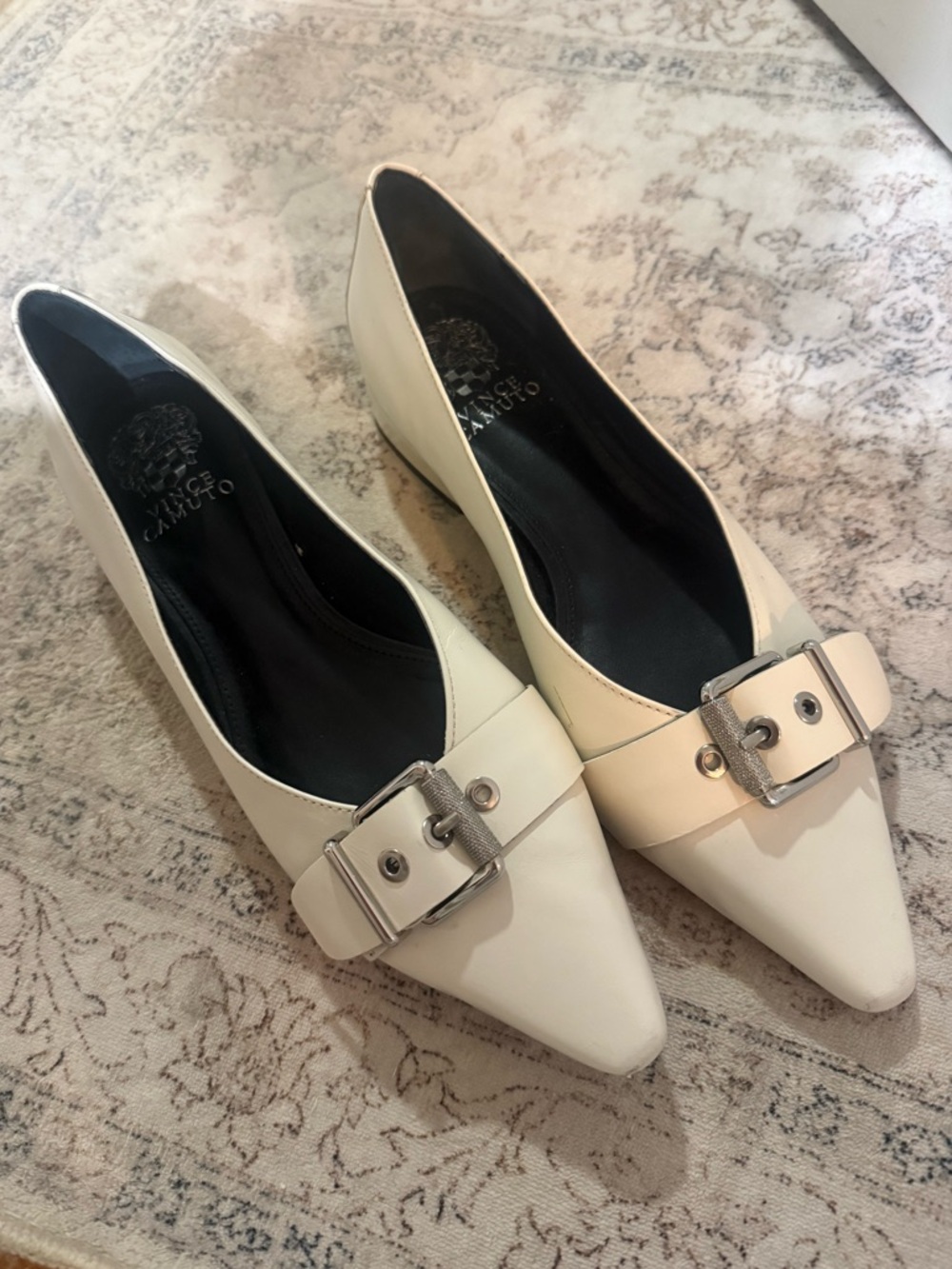 Vince Camuto Cream Pointed Buckle Flats